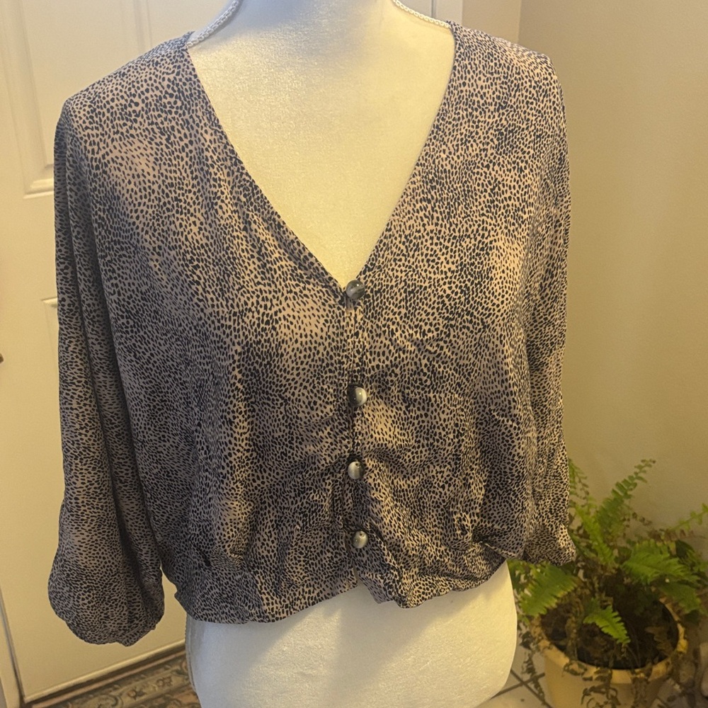 Zara Black and Dusty Pink Patterned Blouse